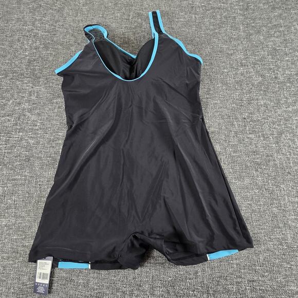 NWT Ocean Blues Women's One Piece Swimsuit Boyshorts Plus Size 3XL Blue Black - Picture 2 of 5